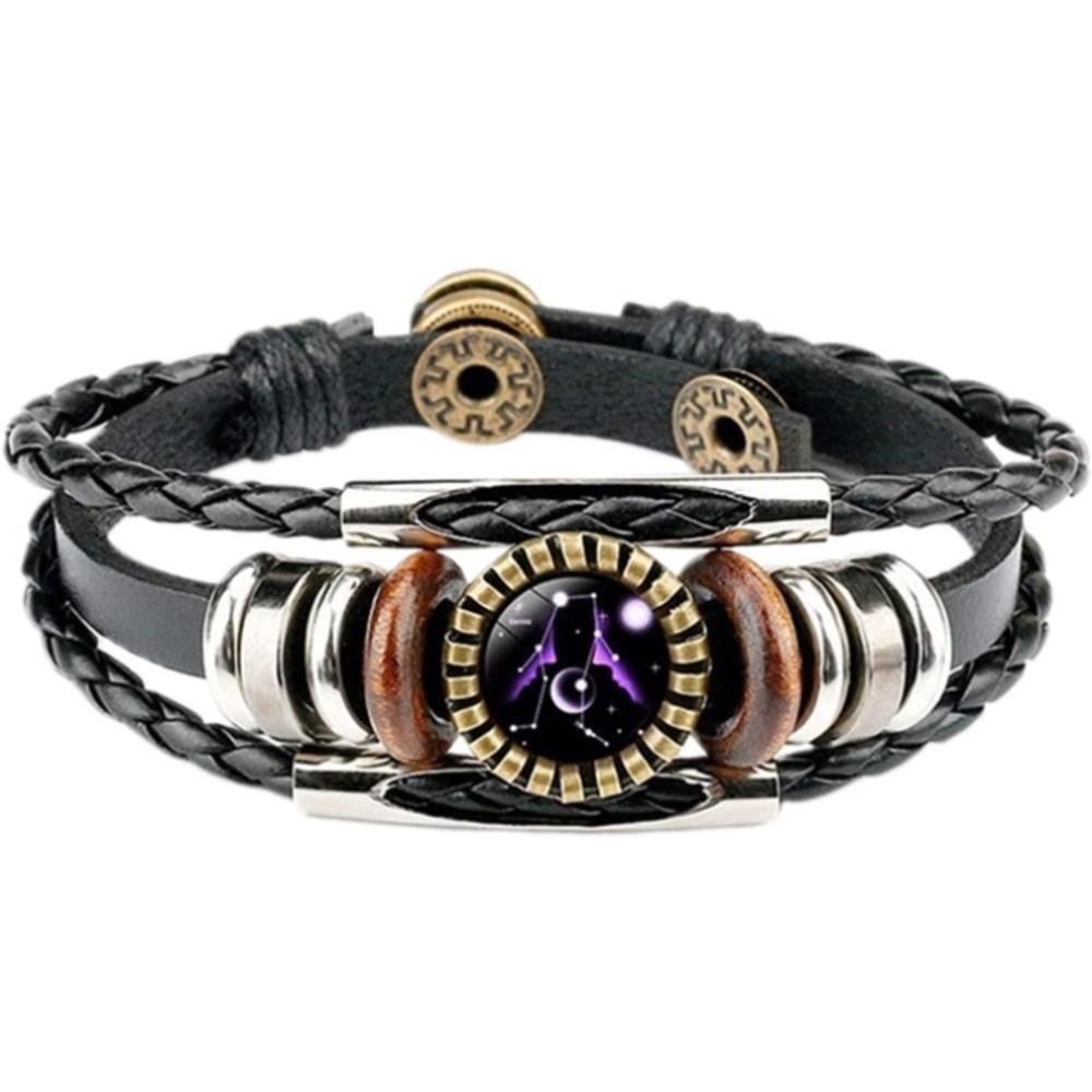Gemini Constellation Charm Leather Braided Rope Bracelet. NWOT